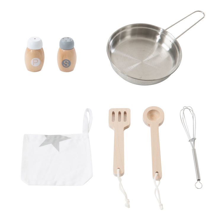 Spielküche weiß/natur/rosa mit 2 Kochstellen, Spüle, Wasserhahn & Zubehör