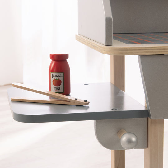 BBQ-Grill aus Holz, mit 14-teiligem Stoffzubehör, Spielzeug Barbecue Grill, ab 3 Jahren