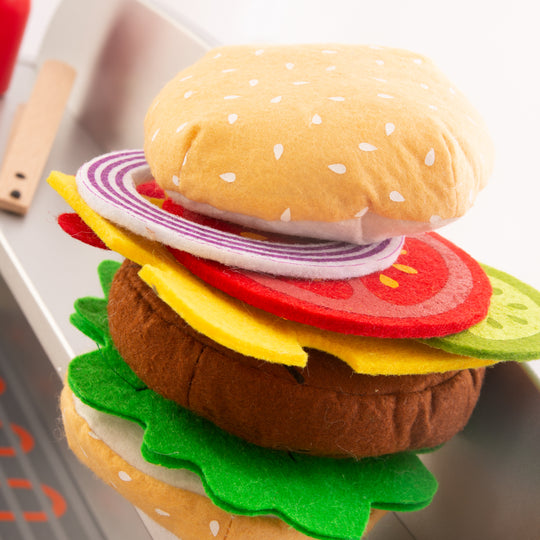 BBQ-Grill aus Holz, mit 14-teiligem Stoffzubehör, Spielzeug Barbecue Grill, ab 3 Jahren