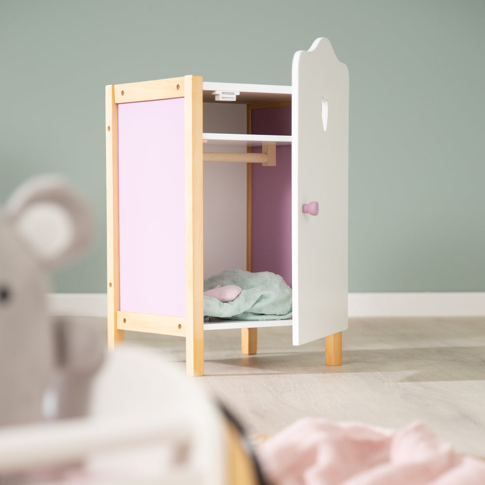 Armoire de poupée 'Scarlett', pour ranger les vêtements et accessoires de poupée, blanc laqué