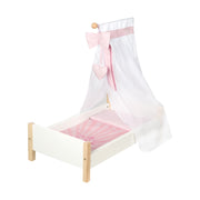 Letto per bambola "Scarlett", laccato bianco, incl. accessori in tessuto, biancheria da letto e rosa baldacchino