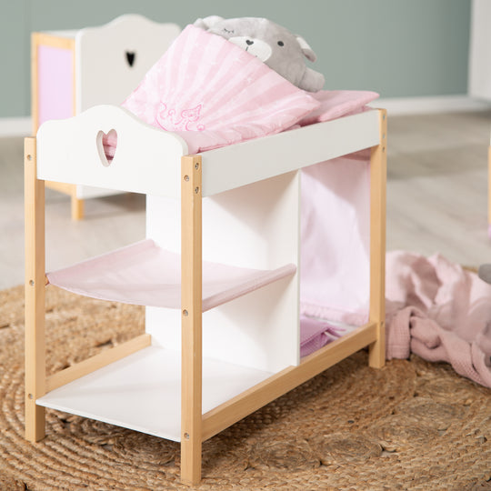 Puppenkommode & -bett, Puppenmöbel Serie 'Scarlett' inkl. textiler Ausstattung, weiß