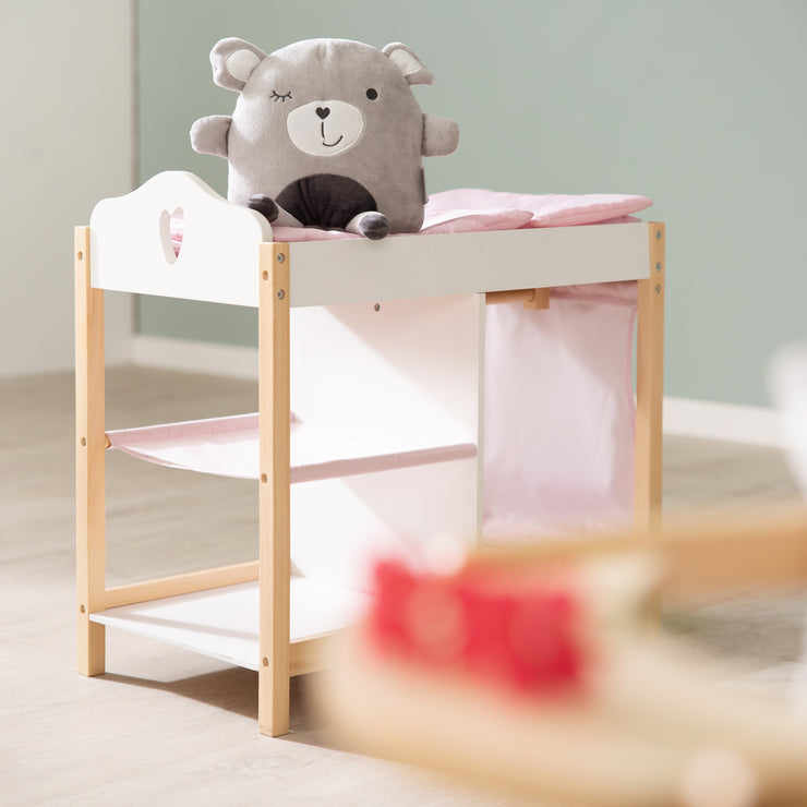 Cómoda y cama para muñecas, serie de muebles para muñecas 'Scarlett', incluidos muebles textiles, blanco