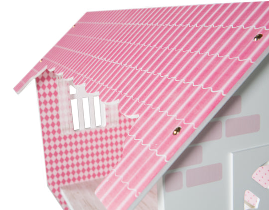 Dollhouse & Play Shelf Including Storage Box for Toys, Pink/White