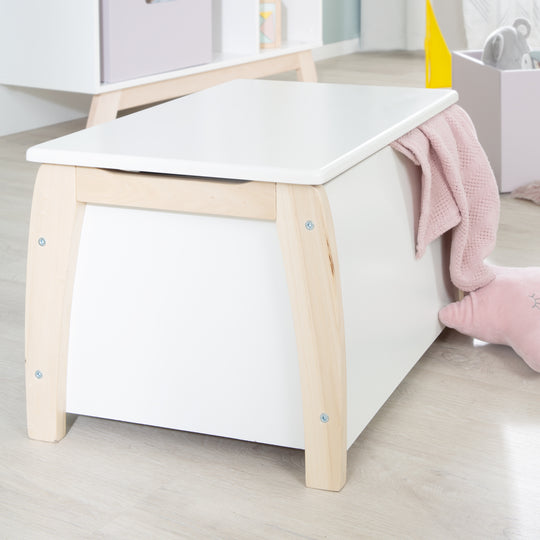 Children's & Toy Chest Made of Solid Wood, Bicolor, Including Soft-Close Mechanism