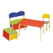 Kindertruhenbank, aus Massivholz und MDF gefertigt, Rücken- & Sitzfläche mehrfarbig lackiert