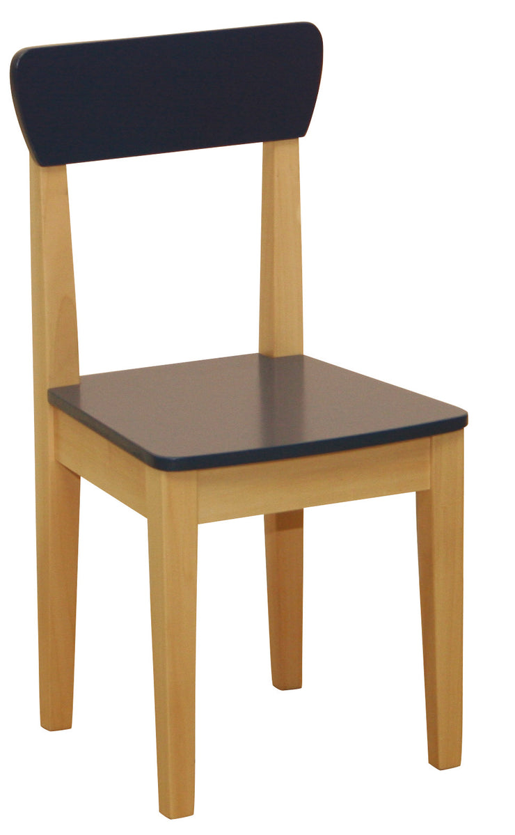 Chaise pour enfant, avec dossier, bois naturel et verni bleu, 59 x 29 x 29 cm, hauteur d'assise 31 cm