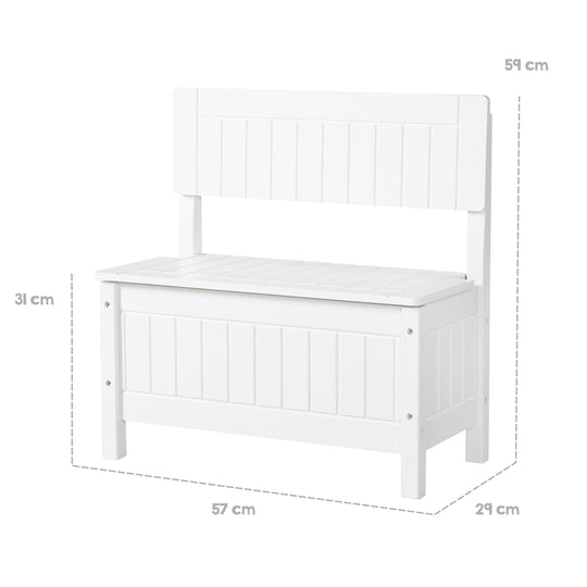 Banco de juguetes, banco para niños, muebles infantiles para sentarse y almacenar juguetes, blanco