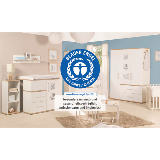 Baby Furniture Set 'Pia', 2-Piece, including Convertible Bed 70 x 140 cm & Wide Changing Table, White / San Remo Oak