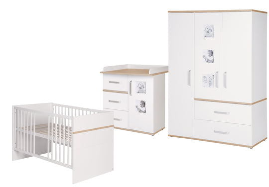 Children's Furniture Set 'Pia', 3-Piece, including Children's Bed 70 x 140 cm, Changing Table & Wardrobe, White