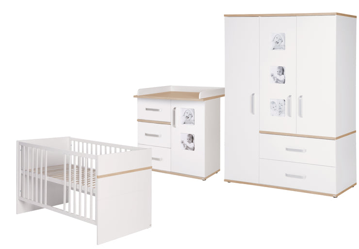 Ensemble de meuble "Pia", 3 pièces, incl. lit d'enfant 70 x 140 cm, commode à langer et armoire, blanc