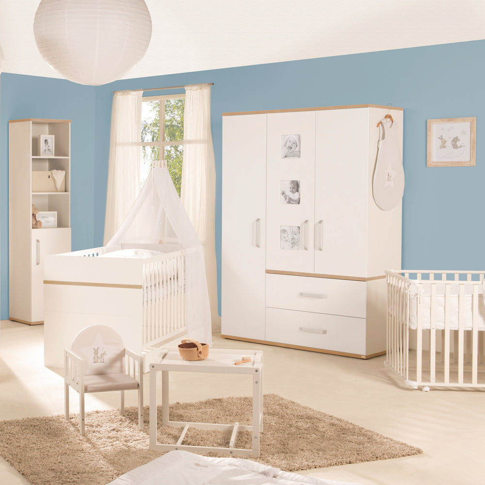 Children's Furniture Set 'Pia', 3-Piece, including Children's Bed 70 x 140 cm, Changing Table & Wardrobe, White