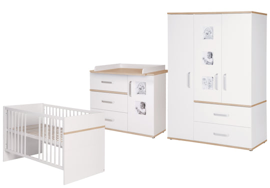 Children's Furniture Set 'Pia', 3-Piece, including Baby Bed 70 x 140 cm, Changing Table & Wardrobe, White