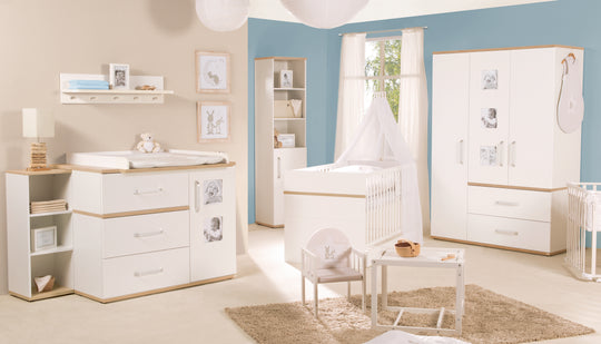 Children's Furniture Set 'Pia', 3-Piece, including Baby Bed 70 x 140 cm, Changing Table & Wardrobe, White