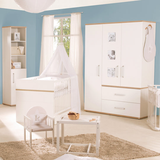 Children's Furniture Set 'Pia', 3-Piece, including Baby Bed 70 x 140 cm, Changing Table & Wardrobe, White