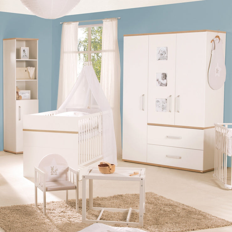 Kindermöbelset 'Pia', 3-teilig, inkl. Babybett 70 x 140 cm, Wickelkommode & Kleiderschrank, weiß