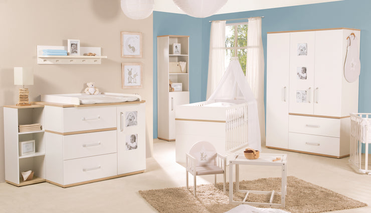 Conjunto de muebles para niños 'Pia', de 3 piezas, incluye cuna 70 x 140 cm, cambiador y armario, blanco