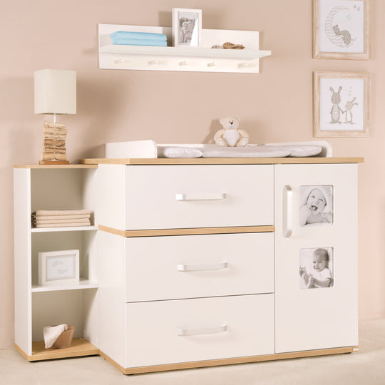Étagère latérale 'Pia', adaptée sous la commode à langer, blanc/chêne 'San Remo'