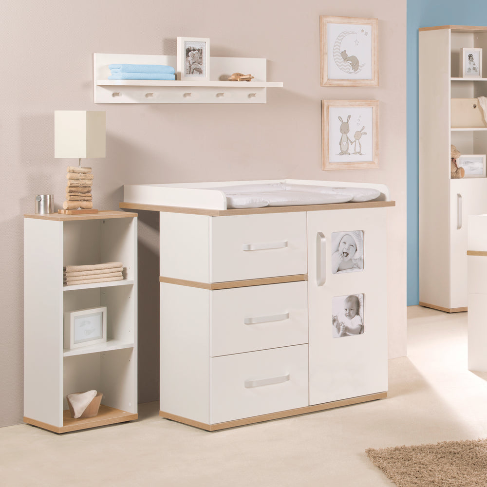 Étagère latérale 'Pia', adaptée sous la commode à langer, blanc/chêne 'San Remo'