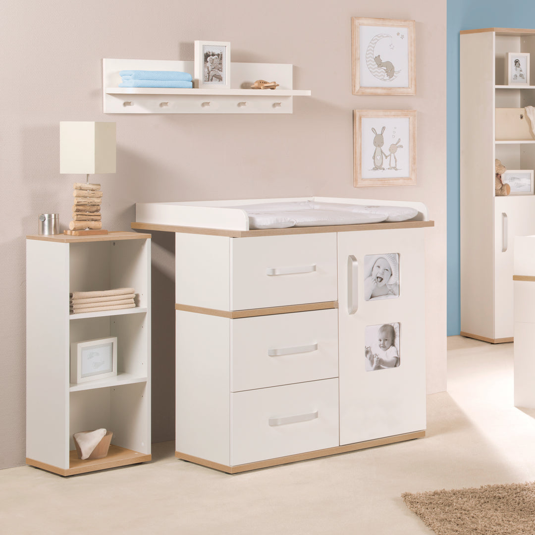 Étagère latérale 'Pia', adaptée sous la commode à langer, blanc/chêne 'San Remo'