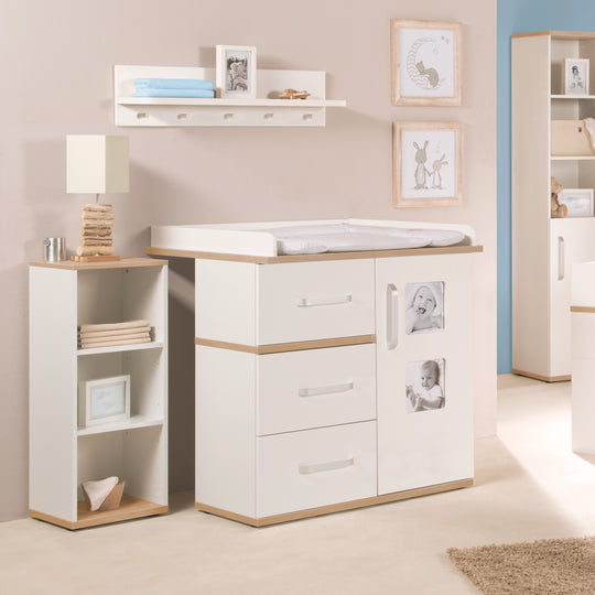 Étagère latérale 'Pia', adaptée sous la commode à langer, blanc/chêne 'San Remo'