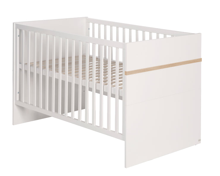 Conjunto de muebles para bebé 'Pia', 2 piezas, incluye cama combinada de 70 x 140 cm y cambiador ancho, blanco / roble San Remo