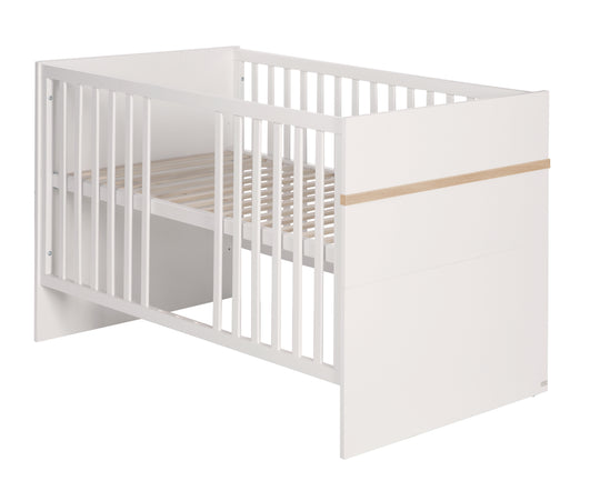 Baby Furniture Set 'Pia', 2-Piece, including Convertible Bed 70 x 140 cm & Wide Changing Table, White / San Remo Oak