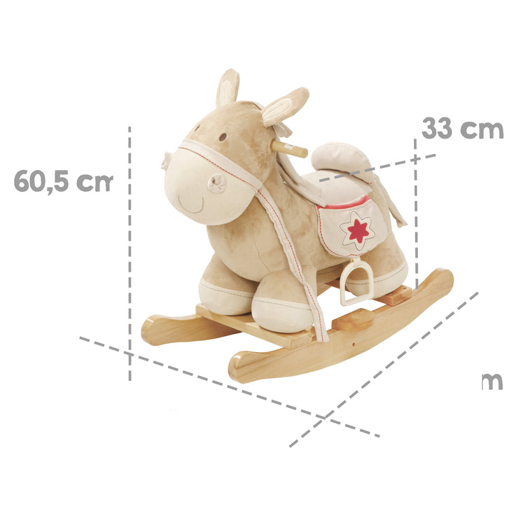 Cavallo a dondolo, animale a dondolo in legno con rivestimento in tessuto, con staffa, a partire da 18 mesi