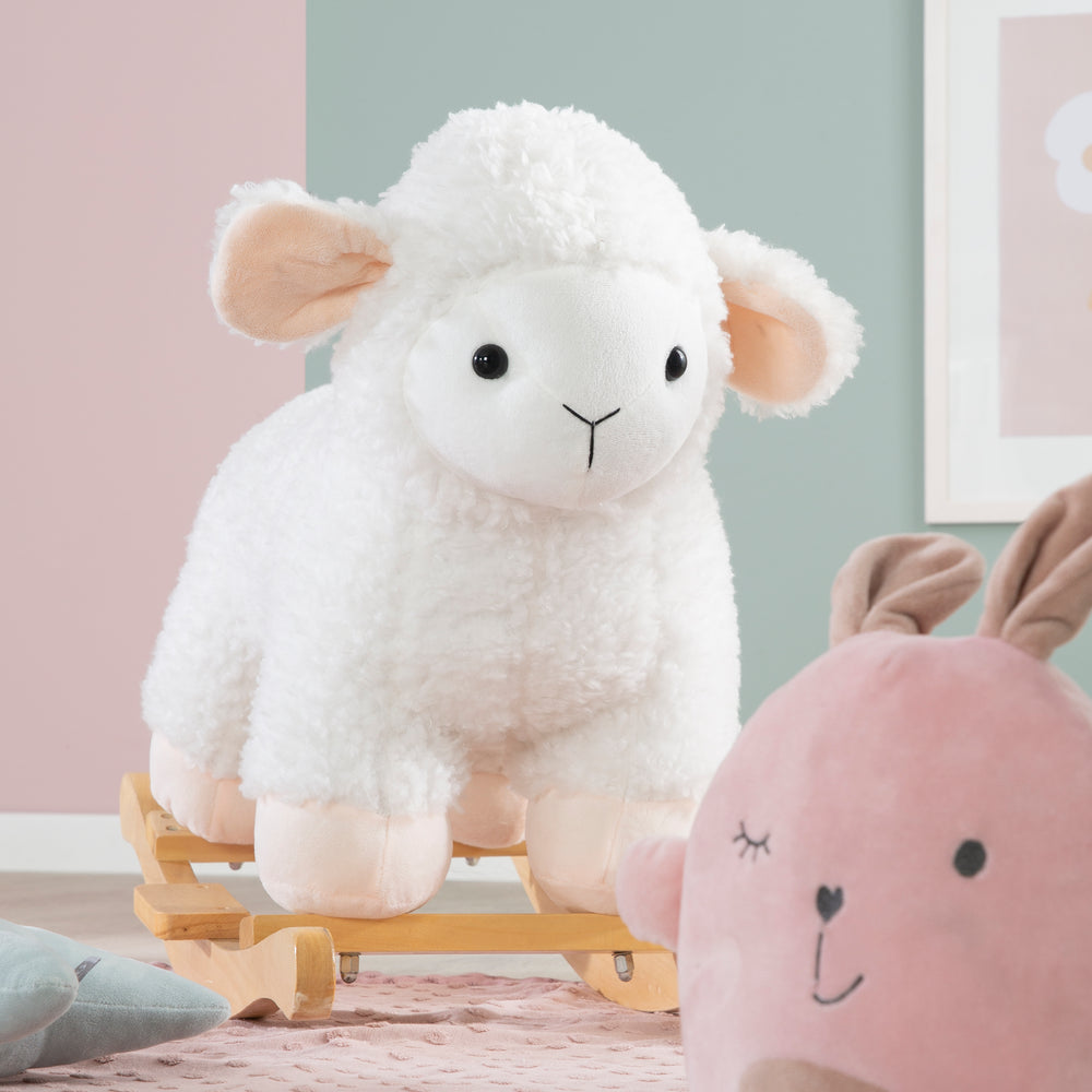 Caballo balancín 'Oveja' con acolchado de tela suave, para niños pequeños, a partir de 18 meses