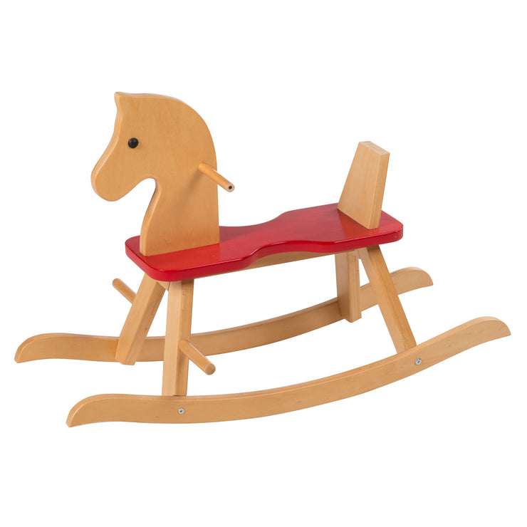 Rocking horse made of solid wood, natural red, grows with the child thanks to a removable protective ring