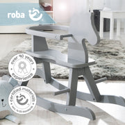 Rocking horse made of solid wood, grey lacquered, growing with removable protective ring