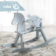 Rocking horse made of solid wood, grey lacquered, growing with removable protective ring