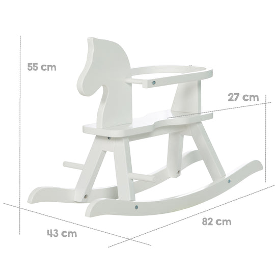 Rocking Horse in Solid Wood, Natural-Red, Adjustable with Removable Safety Ring