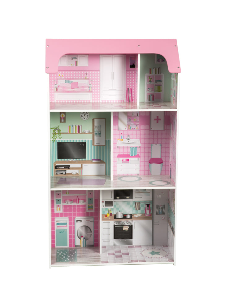 Casa de juegos 2 en 1, casa de muñecas reversible y cocina para niños, villa de muñecas grande y cocina de juegos en uno