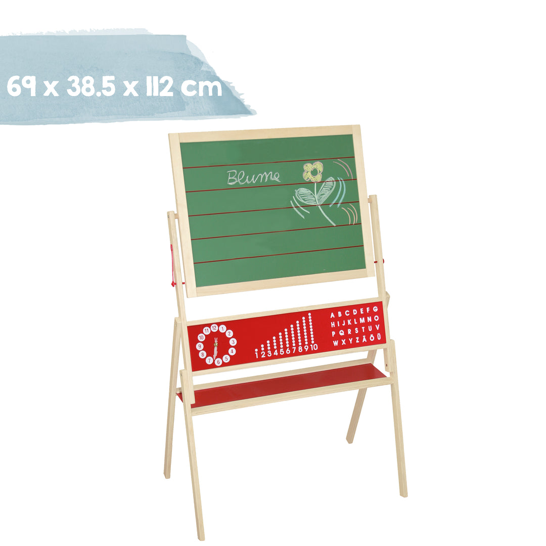 Standtafel drehbar, Schreibtafel liniert, Maltafel magnetisch, Kindertafel Holz, natur
