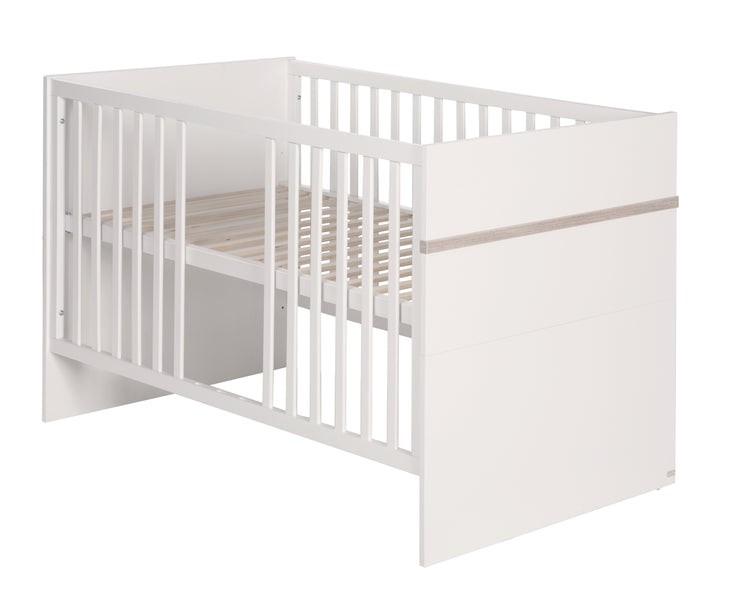 Set di mobili per bambini "Moritz", 2 pezzi, lettino 70 x 140 cm e fasciatoio stretto, bianco/ Luna Elm