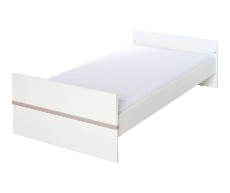 Juego de cama 'Moritz' con cama de 70 x 140 cm con somier, laterales de conversión y caja de cama, blanco / Luna Elm