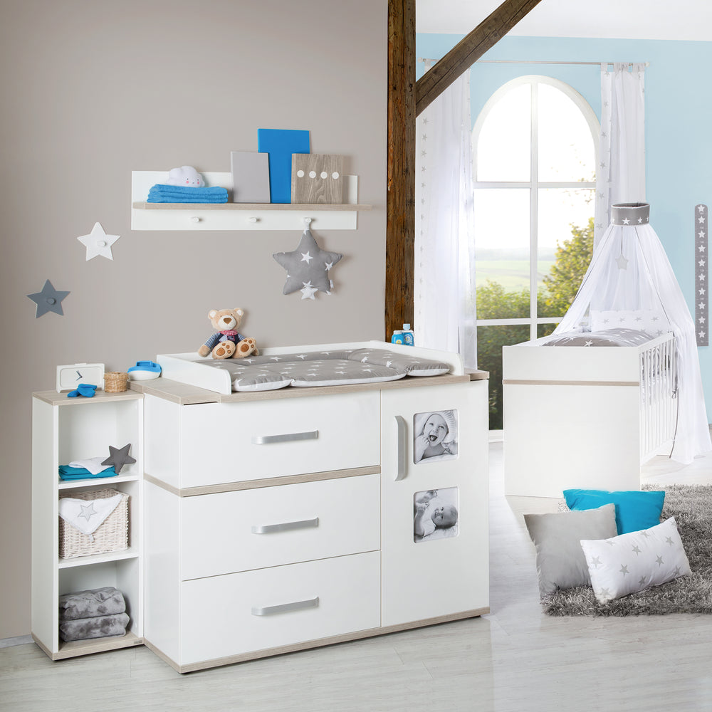 Étagère latérale 'Moritz', adaptée sous la commode à langer 'Moritz', blanc/orme lunaire