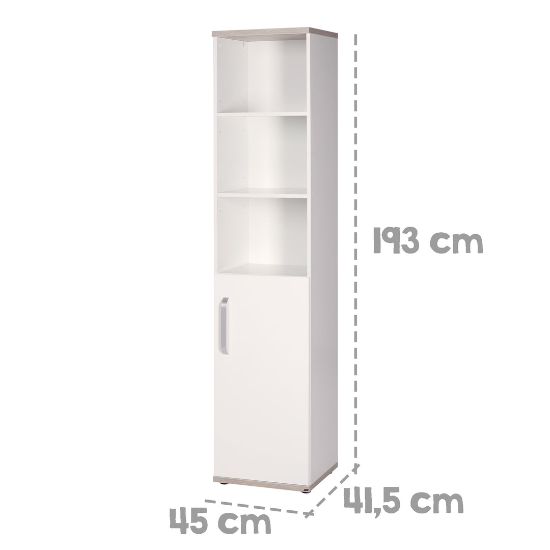 Estante independiente 'Moritz', carcasa y frentes blancos, elementos decorativos 'Luna Elm', para habitación de bebé y niños