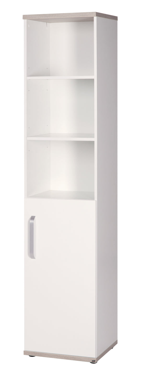 Estante independiente 'Moritz', carcasa y frentes blancos, elementos decorativos 'Luna Elm', para habitación de bebé y niños