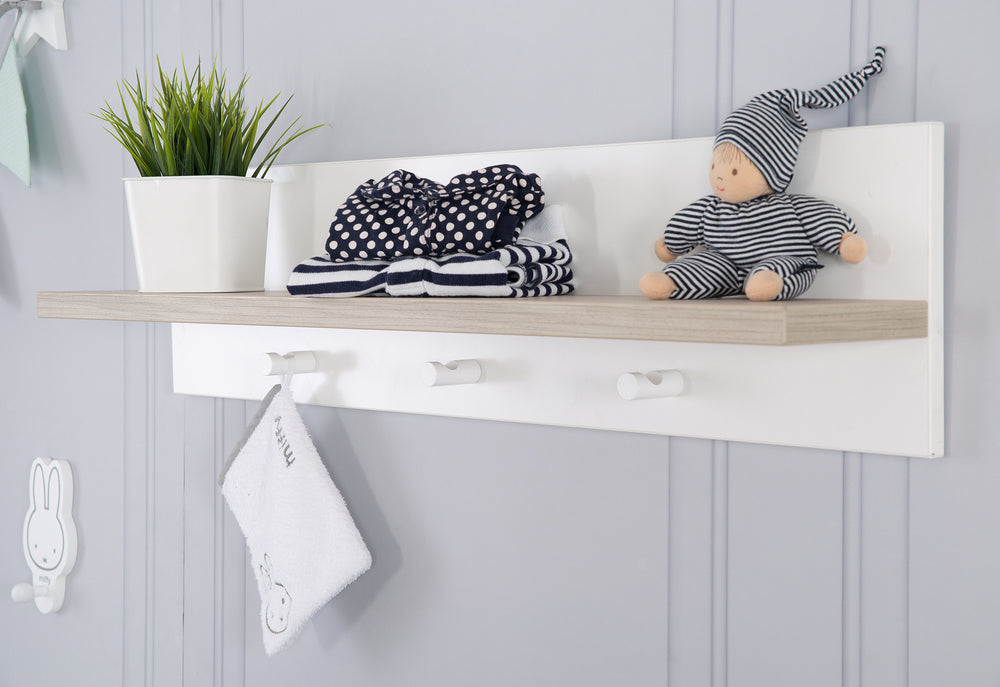 Universal-Wandgarderobe 'Moritz', mit Garderobenhaken und Ablage, weiß/Luna Elm