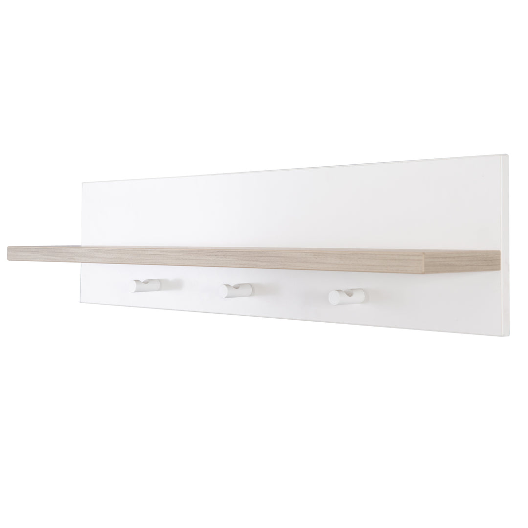 Universal-Wandgarderobe 'Moritz', mit Garderobenhaken und Ablage, weiß/Luna Elm