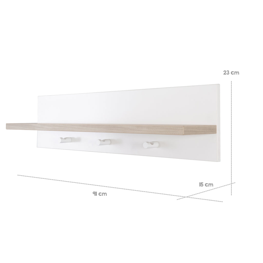 Universal-Wandgarderobe 'Moritz', mit Garderobenhaken und Ablage, weiß/Luna Elm