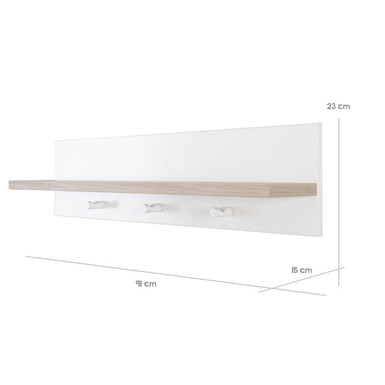 Universal-Wandgarderobe 'Moritz', mit Garderobenhaken und Ablage, weiß/Luna Elm