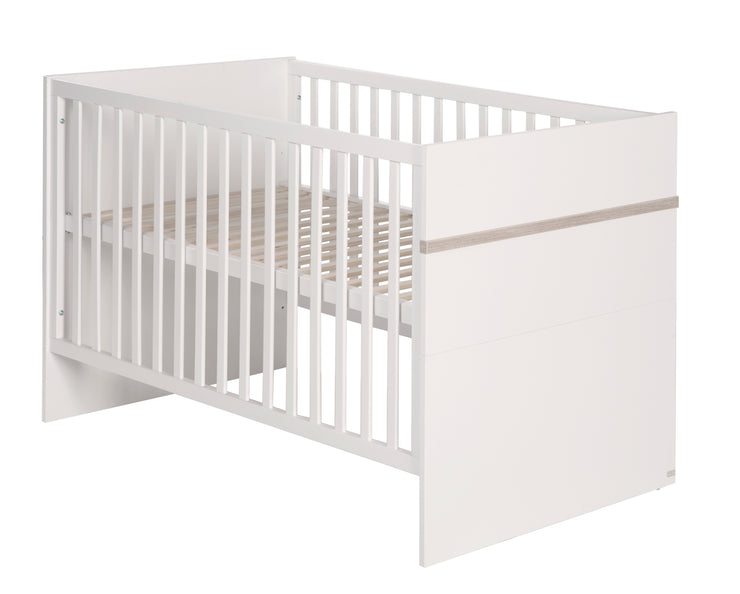 Lit bébé évolutif "Moritz", 70 x 140 cm, blanc, réglable en hauteur, 3 barreaux coulissants