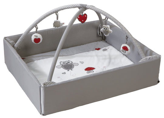 Nid de bébé 'Adam et Eule' 4 en 1, matelas à langer, couverture de jeu, centre d'activité et revêtement pour parc d'enfant