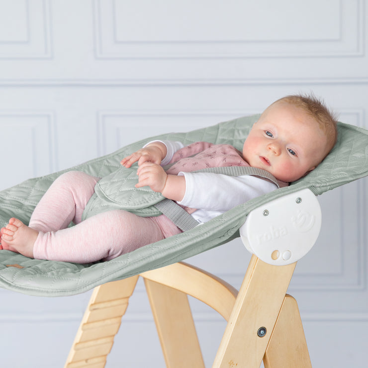 Grow-along high chair 'Born Up' Set 2in1, natural, with reclining function/attachment 'roba Style' frosty green