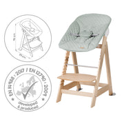 Grow-along high chair 'Born Up' Set 2in1, natural, with reclining function/attachment 'roba Style' frosty green