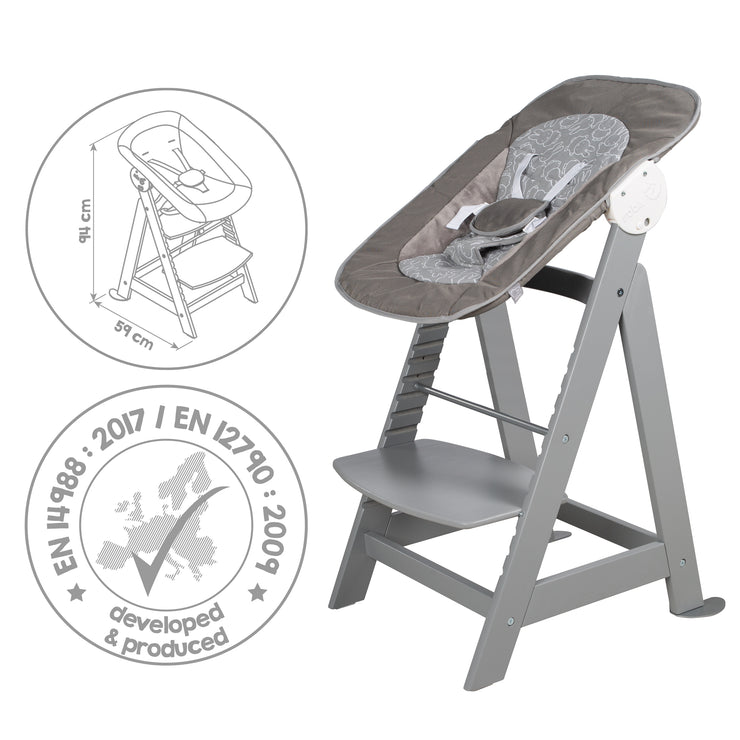 Grow-along high chair 'Born Up', Set 2in1, 'miffy®', baby high chair with reclining function, from birth, taupe