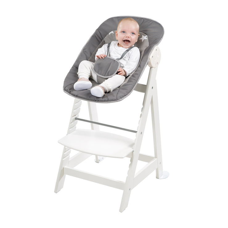 Trona 'Born Up', Set 2in1, 'Little Stars' silla alta con función reclinable, desde el nacimiento, blanco